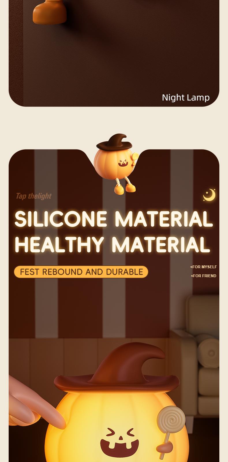 Christmas Mood Lights Mini LED 3-Level Dimmable Silicone Rechargeable Bedside Touch Lamp for Kids & Halloween Decor