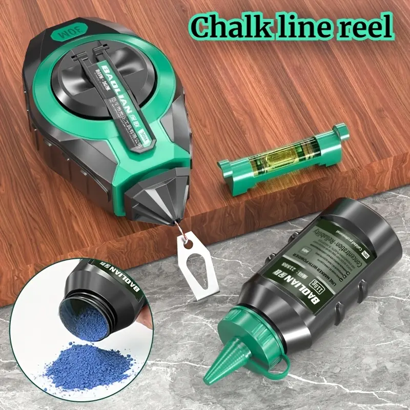 30m/98ft Snap Line Tool, Woodworking Chalk Line, Hand-Crank Quick Rewind, Shatterproof Layout, Measuring Instrument, Measuring & Marking Tool, Measuring Tools for Construction, Workshop, Home Renovation & DIY Enthusiasts