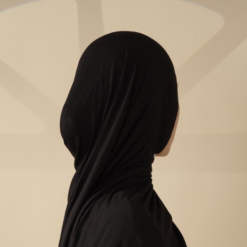 Women Muslim Modern Modesty Chic Solid Color Soft Jersey Hijab Tudung With Basic UnderCap Formal Spun Rayon Lightweight Breathable MH038 Beige Black