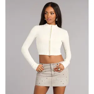 Easy Layer Zip-Up Crop Sweater