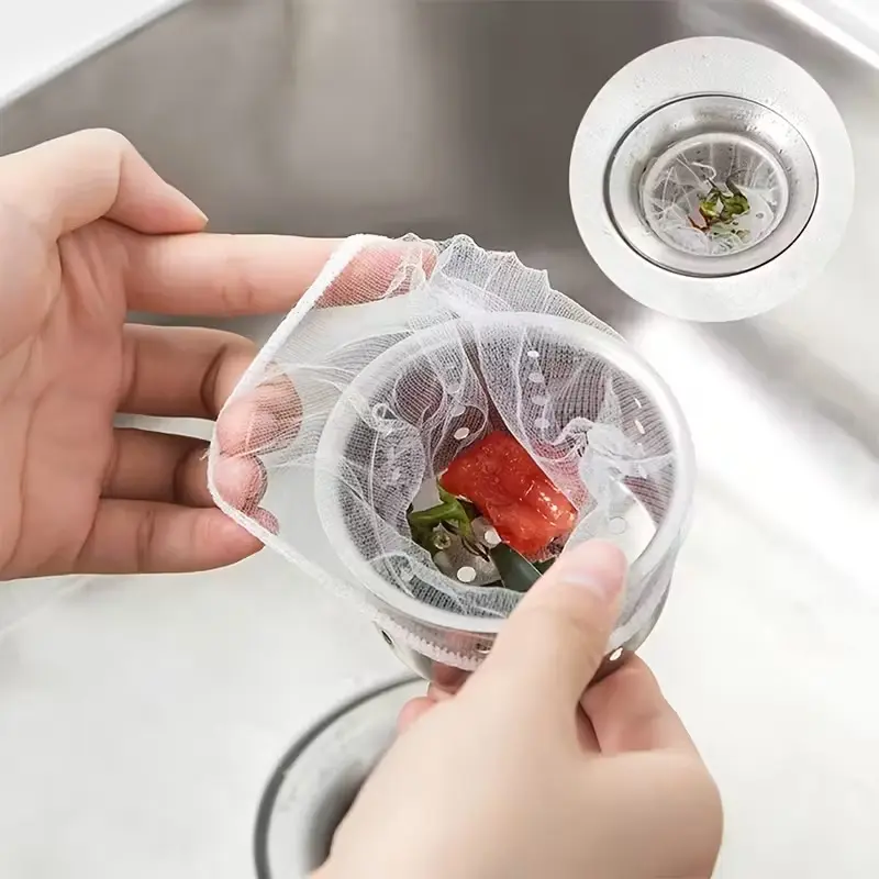 100-Pack Disposable Sink Strainer Bags, Easy-to-Replace Fine Polyester Mesh Drain Filters for Kitchen & Camping Sinks