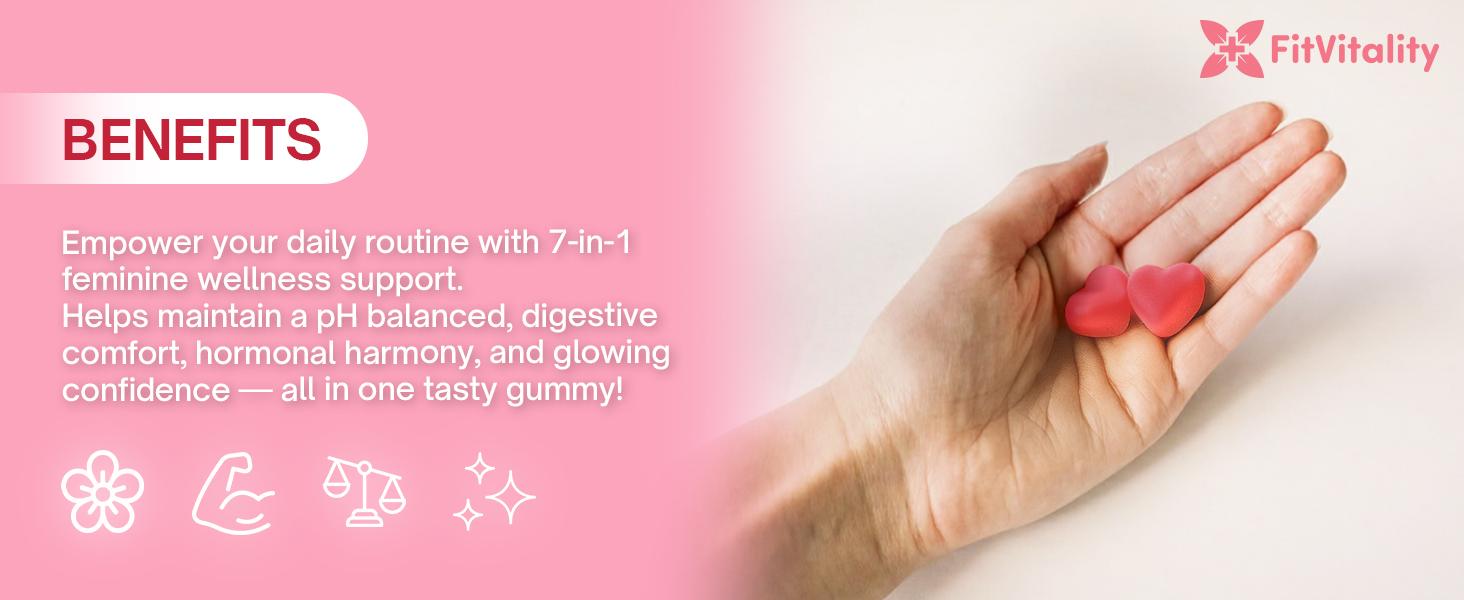 Premium 60 Feminine Balance Gummies – Vaginal Probiotics & Support Digestive Health – Probiotics, Collagen Type II, Chasteberry, Vitamin D & Magnesium – Gluten-Free, Natural Pineapple Flavor, Vegan