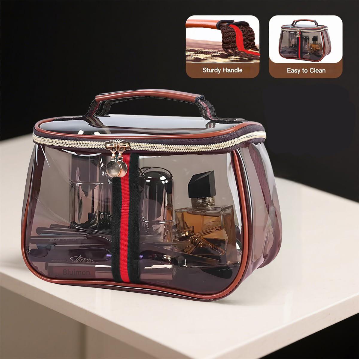 New Retro Vintage Vanity Bag, Vintage Makeup Bag, Ladies Large Capacity Makeup Organizer, Waterproof Transparent with Zipper Toiletry Bag, Women Ladies Travel Storage Case (Transparent brown) New Retro Vintage Vanity Bag, Vintage Makeup Bag, Ladies Large Capacity Makeup Organizer, Waterproof Transparent with Zipper Toiletry Bag, Women Ladies Travel Storage Case (Transparent brown)