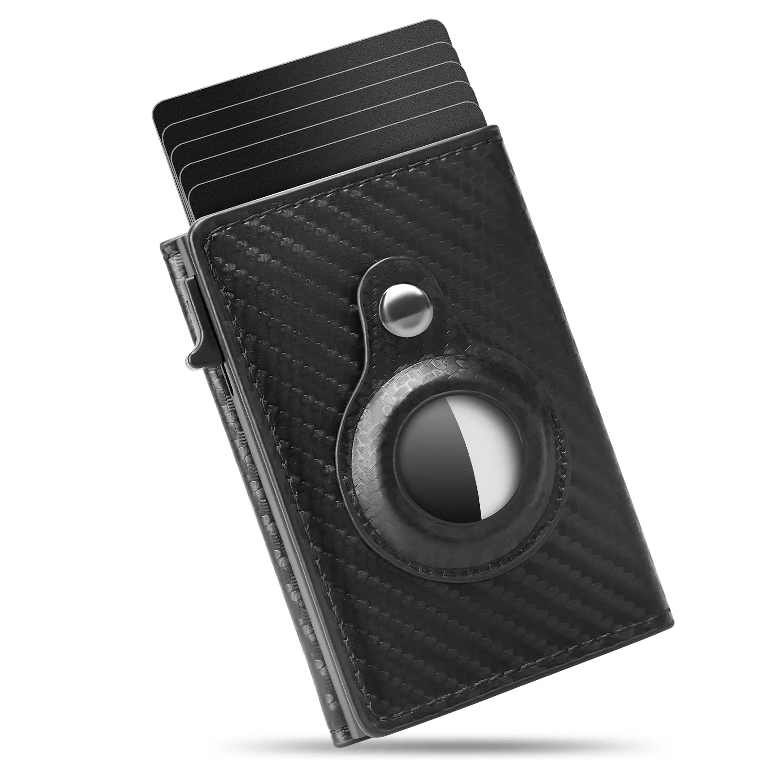 Slim Carbon Fiber Leather Wallet for Men with AirTag Holder, Minimalist Pop Up Credit Card Holder with RFID Blocking, Mens Gifts for Father's Day, Fathers Day, Men's Accessories, Gifts For Him, Everyday, 0.83In Slim For Pockets, Built-In Card Holder Men's