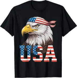 USA American Flag Men Women Bald Eagle Patriotic T-Shirt with Iconic Flag Design and Bald Eagle Symbol for Casual Wear or Patriotic Events