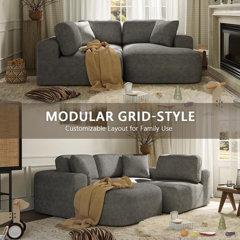 [New Year Deals] 107'' Modular Sectional Boneless Sofa Couch with Chaise, No Assembly Required, Modern Woven-Textured Upholstery, Convertible L-Shaped Design for Living Room,Christmas Gifts for the Whole Family: Husband & Wife, Mom & Dad