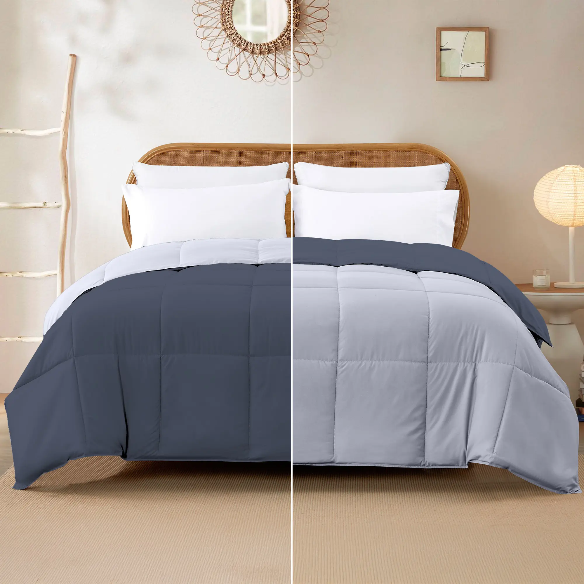 Modern Threads Reversible Denim & Soft Cloud Down Alternative Comforter - Microfibre Duvet Insert, 100% Polyester Fill, Hypoallergenic, Breathable, Flat Weave, Machine Washable (Twin/Full-Queen/King Sizes, 102in x 96in)