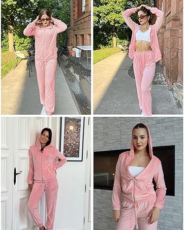 HOTOUCH Women's Velour Tracksuit Set Full Zipper Hoodie Workout Pants Velvet Sweatsuit Jogging Suits Holiday Clothing