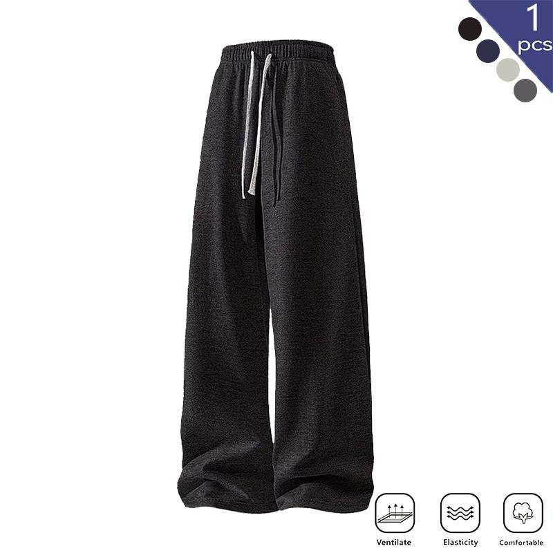 Men's Solid Gray Basic Drawstring Waist Sweatpants Micro-Elastic Comfortable Straight Casual Trousers Regular Version Spring Autumn Outdoor Sportswear Double Pockets All Seasons