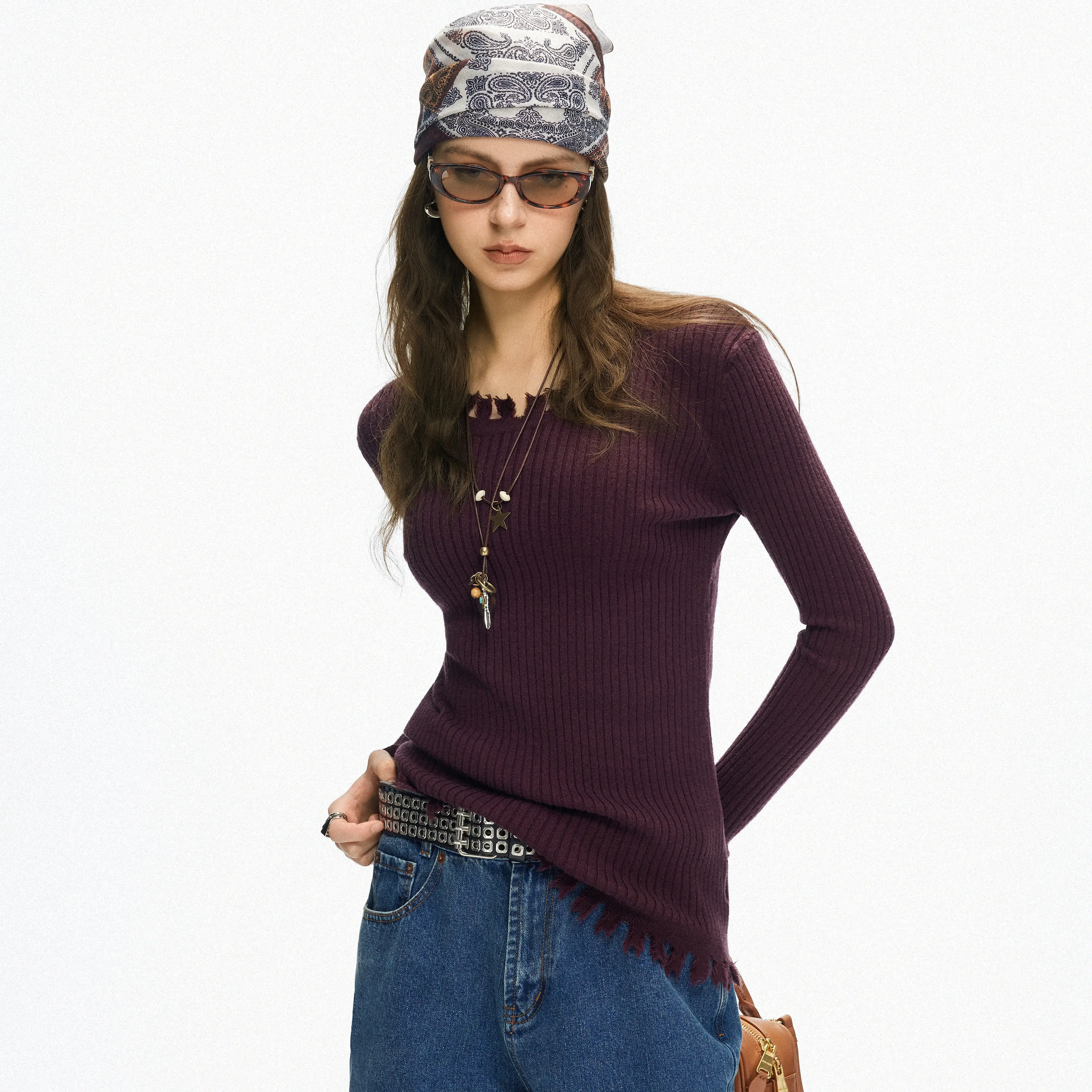 jccc shadow Women's Knitted long-Sleeved Top Undershirt Long Sleeve SlimRound Neck Slim Fit Streetwear Basic Minimalist Womenswear Top Spring Fashion Underscrubs Layer Slim Fit Y2K Tops Soft Fabric Essential Knit Sweater Knit Outfits Casual Loose Top Cre
