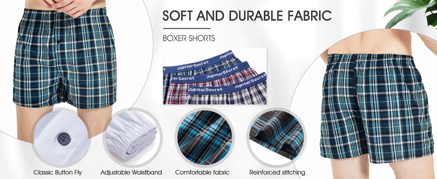 【JupiterSecret】6/10pcs Men's Comfortable Woven Boxer Shorts - Elastic Waistband, Breathable Fabric, Soft Touch, Random Color, Everyday Wear, Comfortable Fit