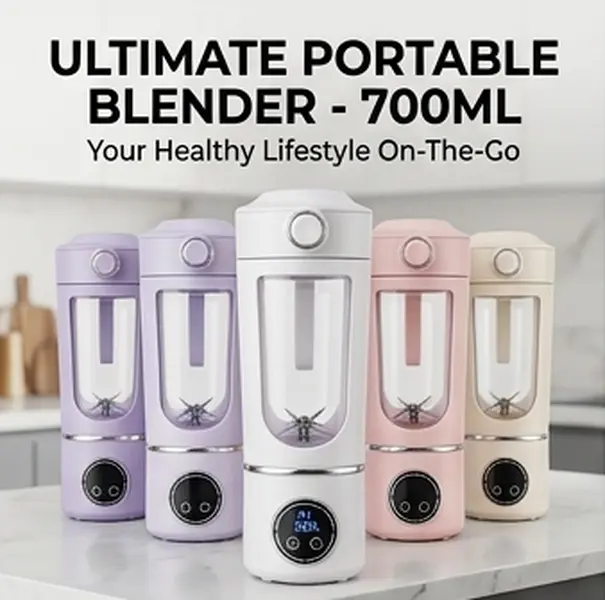 Portable Compact Upgraded 700ml Blender - Single Unit Kitchen Appliances, Smoothie Machine, Protein Shake Mixer, 12-Blade Type-C Rechargeable, 21000RPM High Speed, Smart LED Display, Multi-Modes, Auto Clean for Gym/Office, Cylindrical