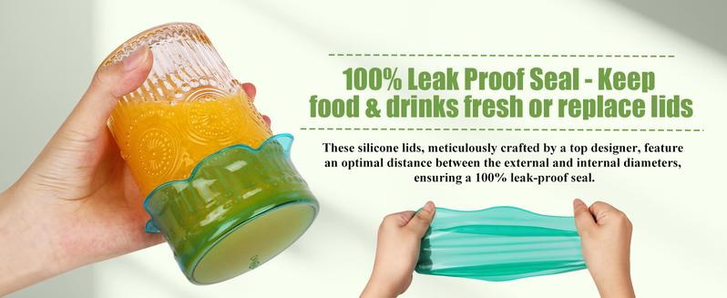 CuLiDing Kitchen Food Storage Silicone Lids - Reusable Flexible Bowl Lids for Cups or Square Containers, Fridge and Microwave Safe, Mixed Sizes