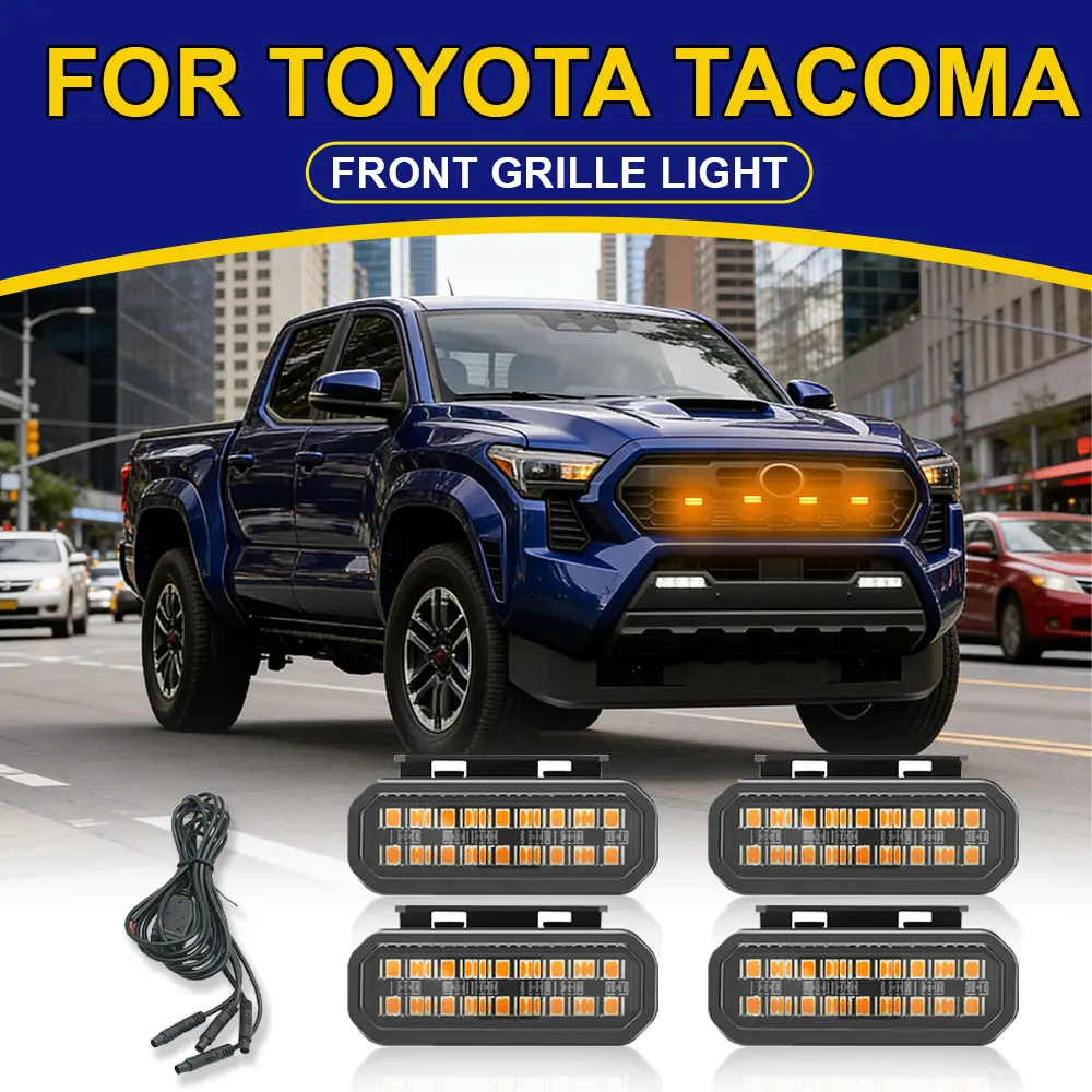 4pcs Clip-On LED Front Grille Assembly for Toyota Tacoma, 18-LED 12V Bright & Energy-Efficient DRL, Easy-Installation Off-Road Pickup Wheel Eyebrow Driving Lights