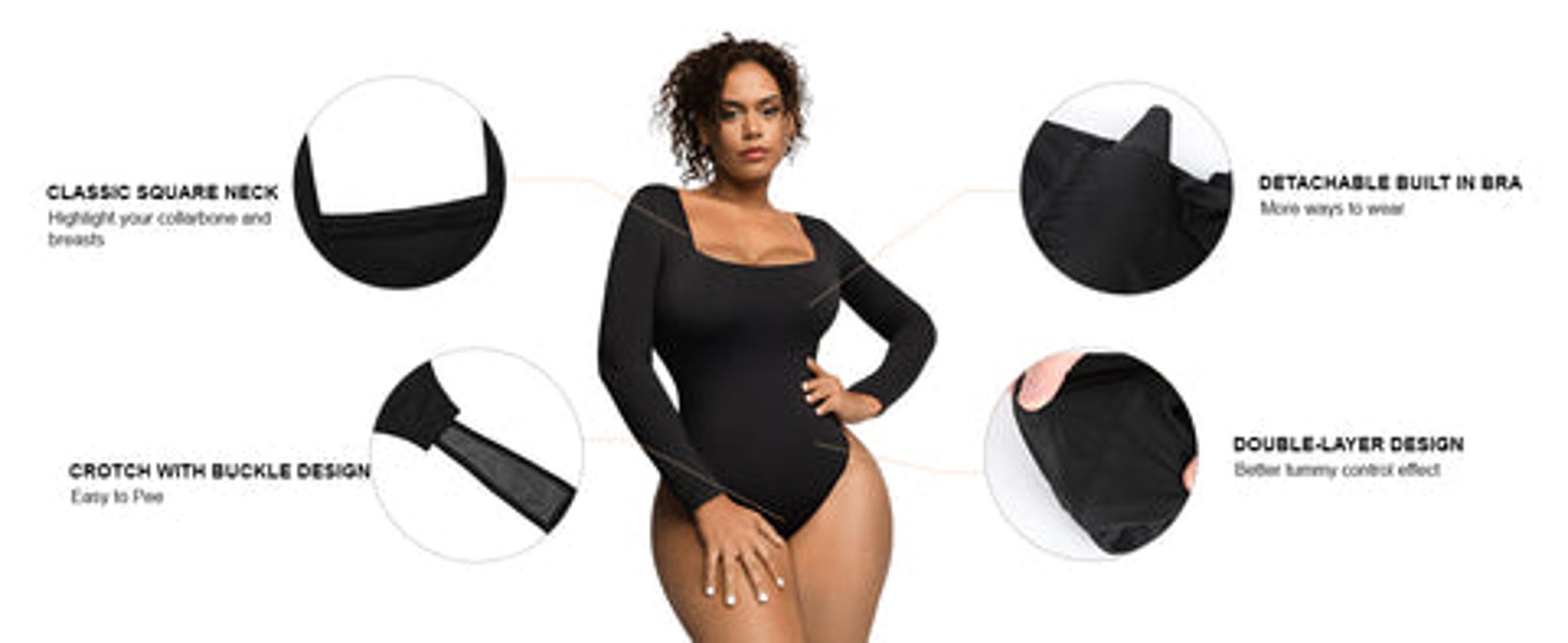 Popilush The Shapewear Bodysuit Long Sleeve Square Neck Shapewear Bodysuits Womenswear Tops Lady  Comfort