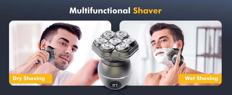 7D Bald Head Shaver for Men, IPX7 Waterproof Electric Razor for Wet Dry Use,  6 in 1 Magnetic Head Shaver for Men with Type-C Charger