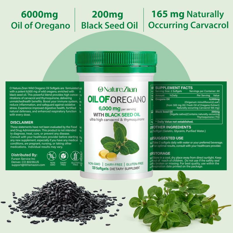 O NATURE .ZIRAN Oil of Oregano Softgels, 300 Count | 2 in 1 Formulated with Black Seed Oil, 4X Strength Carvacrol & Thymoquinone