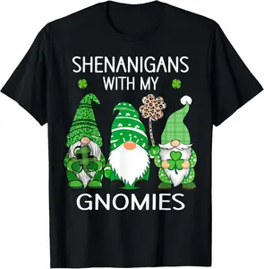St Patricks Day Lucky Shamrock Leopard Gnomes Irish Women T-Shirt