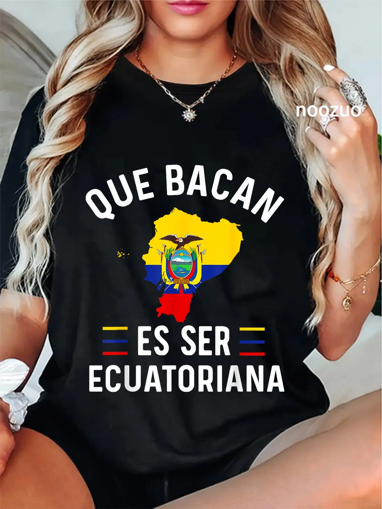 Women's 100% Cotton Ecuadorian Flag Graphic T-Shirt - Vintage, Regular Fit, Everyday Streetwear, All Seasons, Short Sleeves, Round Neck, Distressed Edge, Casual Playful Look