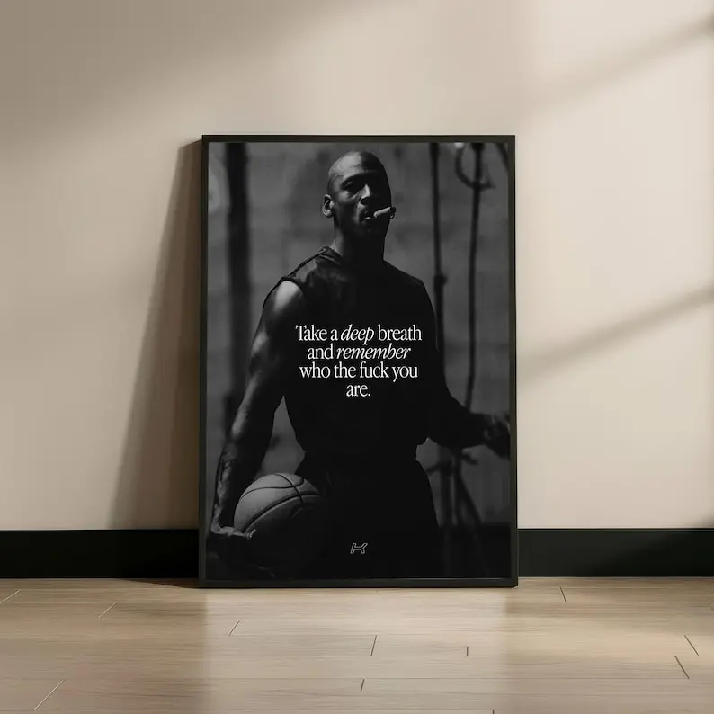 Michael Jordan Motivational Basketball Poster, Inspirational Gym Wall Art, Athlete Mindset Print, Black and White Sports Decor