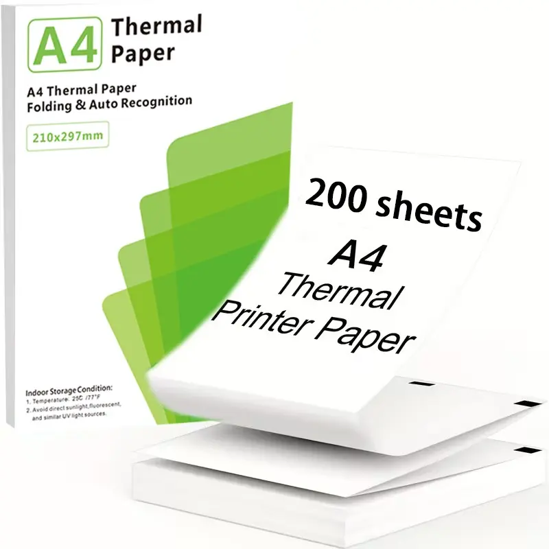 50/100/200 Sheets A4 Thermal Paper, Continuous Folded Printing Paper, Portable Thermal Printer Paper, Foldable Design, Versatile for Home, Office, School, Travel