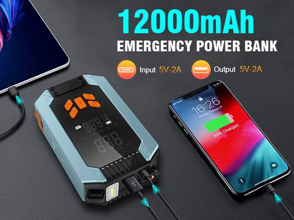 Portable Car Jump Starter with Air Compressor, 12V Battery Booster for 6L Gas/3L DL, 1000A 150PSI Tire Inflator, Smart Jumper Cables, LED Flashlight, LCD & Tire Pressure Display