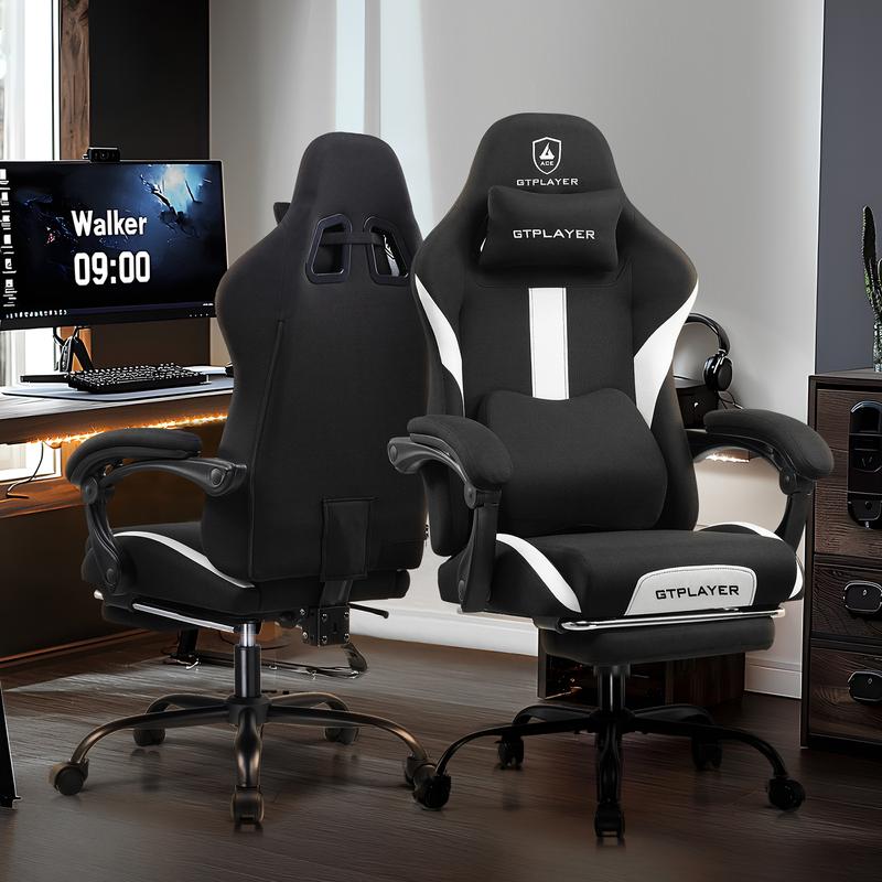 【Totally revamped!】 Better than ever! Gaming Chair Breathable Fabric Computer Chair with Pocket Spring Cushion, Ergonomic Computer Chair with Footrest, Lumbar Suppport