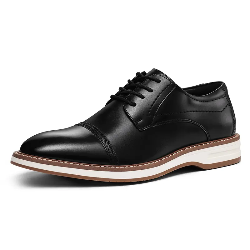 Meridos Men's Formal Wingtip Oxford Shoes - PU Leather, Block Heel, Lace-Up, Wingtip Detail, for Business Wear