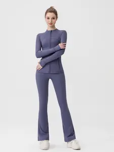 Soft Flared Yoga Set  Zip-Up Jacket + Bell-Bottoms | Workout & Lounge Wear