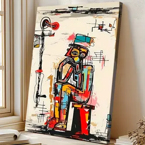 Vibrant Abstract Graffiti Art Punk Inspired Retro Street Decor with Bold Lines & Geometric Shapes Hip Hop & Sci-Fi Theme Framed Canvas Wrap Ready to Hang for Living Room Bedroom Office or Desk Wall Decor Poster