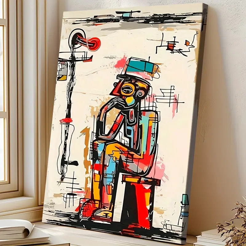 Vibrant Abstract Graffiti Art Punk Inspired Retro Street Decor with Bold Lines & Geometric Shapes Hip Hop & Sci-Fi Theme Framed Canvas Wrap Ready to Hang for Living Room Bedroom Office or Desk Wall Decor Poster