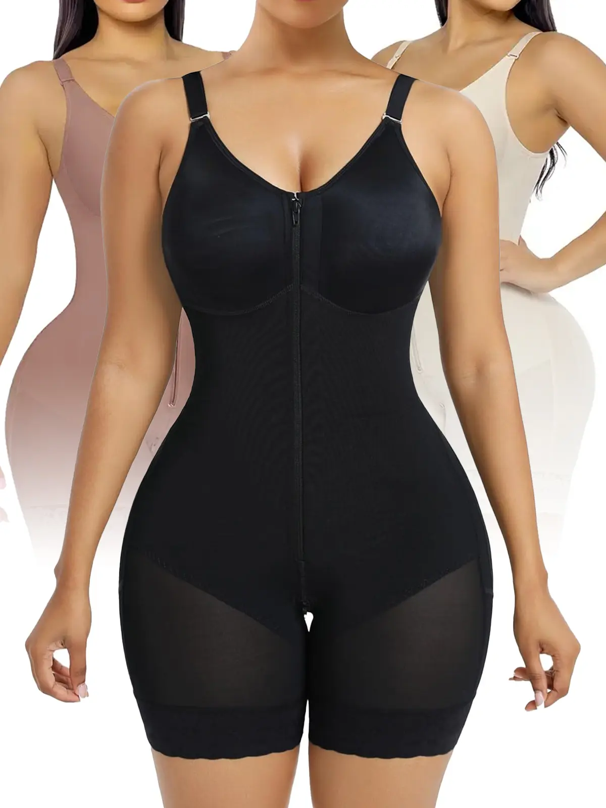 Women's Tummy Control Zip-Up Bodysuit, Faja Body Shaper with Crotch Area Detachable Shoulder Straps, Ultra-Stretch Breathable Fabric, Butt Lifter & Customizable Comfort Fit (Black),clothes for back to school,first day of school outfits