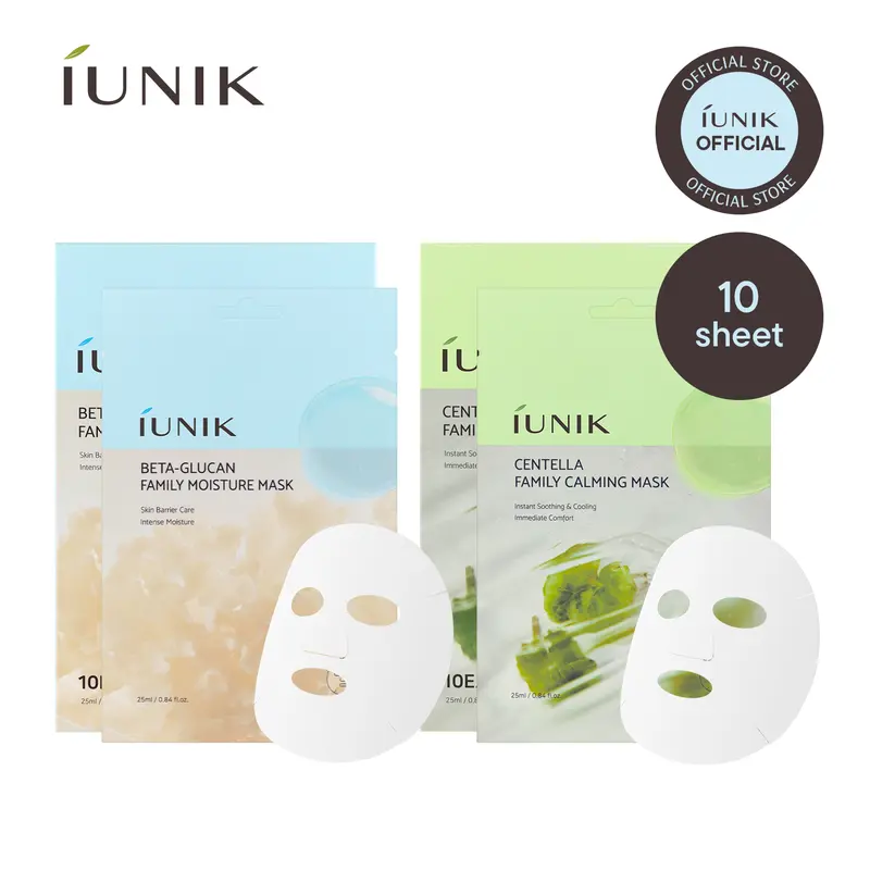 [IUNIK Official] Deep Moisturizing & Calming Sheet Mask Duo | Beta Glucan + Centella Family Masks | Hydration & Soothing Care | 20 Vegan Sheets | Korean Skincare, K-Beauty