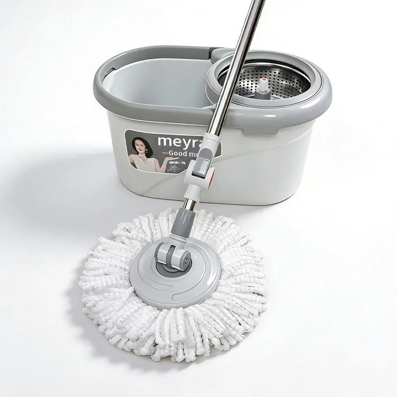 Spin Mop And Bucket Set withWringer, 360 Rotating Mop BucketSystem, Includes 6 Microfiber MopRefill Heads And an AdjustableStainless Steel Handle, Ideal forBathroom Use, Efficient Floor