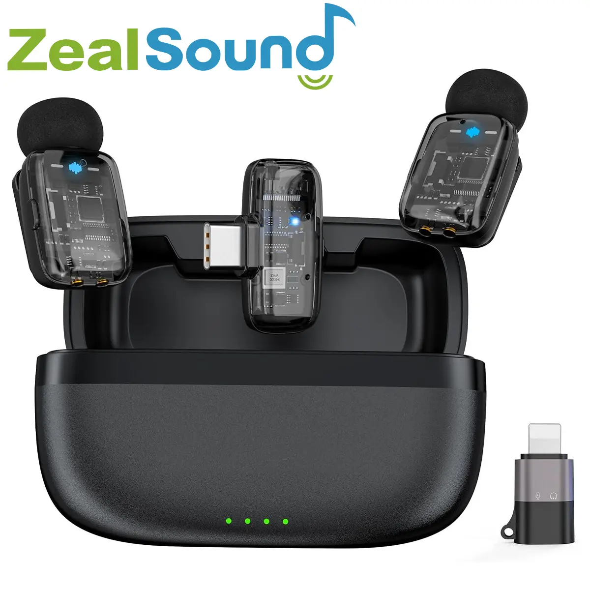 ZealSound M6Z Mini Wireless Lavalier Microphone with Noise Cancellation, 33H Battery Life, Receiver, Charging Support - USB-C/Lightning Connectors for iPhone, iPad, Android, PCs (Compact, Connection-Ready Adapter), Audio, Ipads