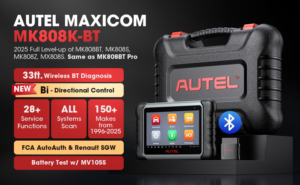 Autel MaxiCOM MK808K-BT, BT Bidirectional Car Diagnostic Tool, Active Tests, 28+ Services, All-System Diagnostics, FCA SGW Cars, OS11