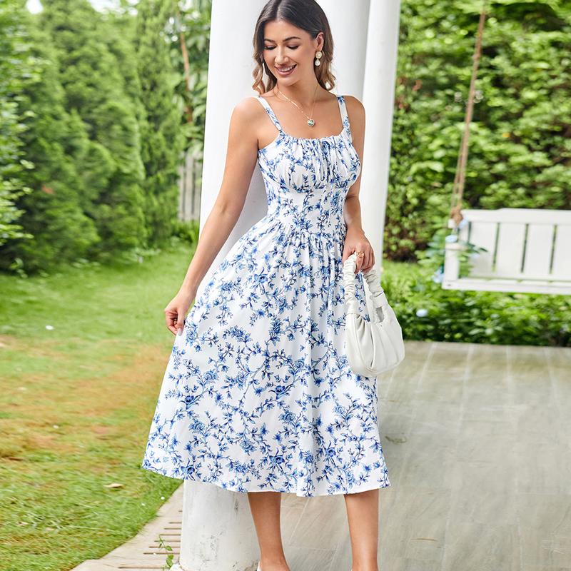 【Valentine's Day Limited】Grace Karin Women's Floral Midi Dress Corset Sundresses 2026 Summer Spring Vacation Milkmaid Dresses