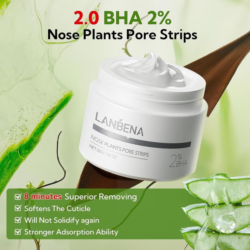 LANBENA Blackhead Pore Remover Facial Mask with Aloe Chrysanthemum Extract Gentle on All Skin Types Peel Off Nose Strips 30g Smooth Acne Prone Skin
