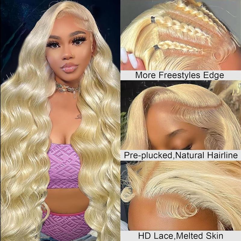 Anyweek 613 Lace Front Wig Human Hair Body Wave Blonde Wig 13x4 HD Transparent Lace Frontal Wigs Pre Plucked Glueless Wigs for Women