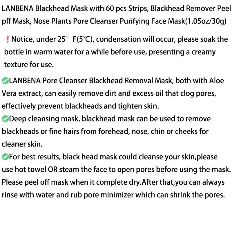 LANBENA Blackhead Removal Mask, Nose Phyto Pore Strips, Pore Cleansing Purifying Exfoliating Mask, 60 Sheets, Phyto Aloe Vera Blackhead Removal Mask, (30g)