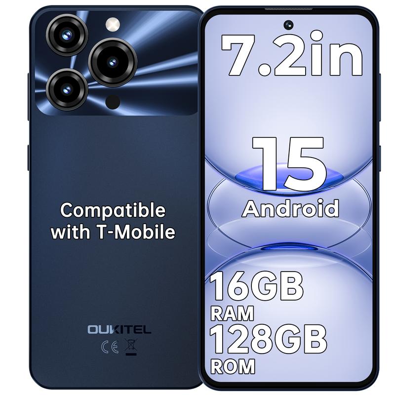 OUKITEL C69 SE Cell Phone Unlocked, 7.2''120Hz Display, 16GB(4+12)+128GB/TF 1TB Smartphone, 6000mAh Battery, Android 15 Phones, 64MP+8MP Camera, 4G Dual SIM Mobile Phone, GPS/OTG/Face ID/T-Mobile