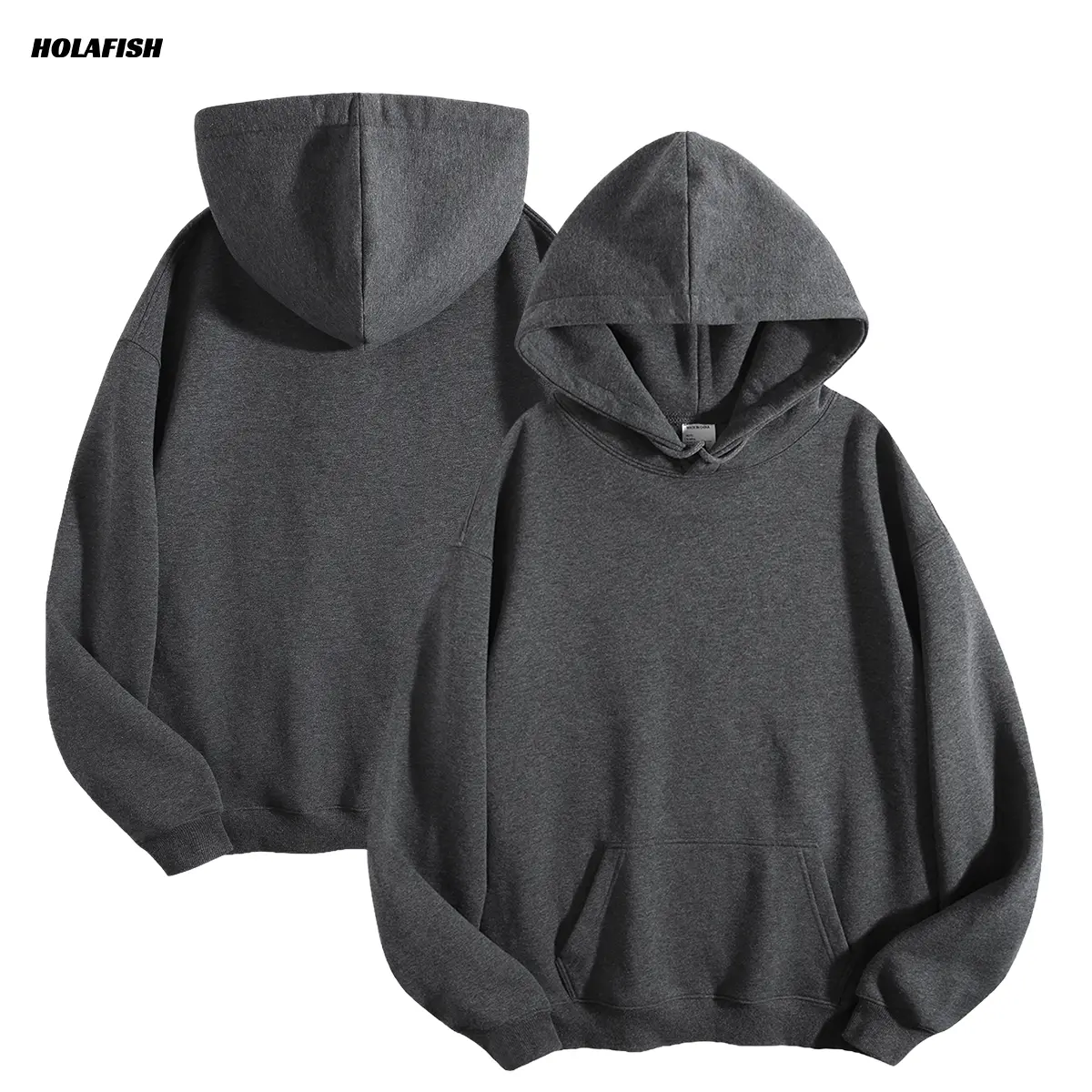 Holafish Unisex Solid Oversized Hoodie, Thick Fleece Pullover Sweatshirt, Casual Drop Shoulder Style with Pocket