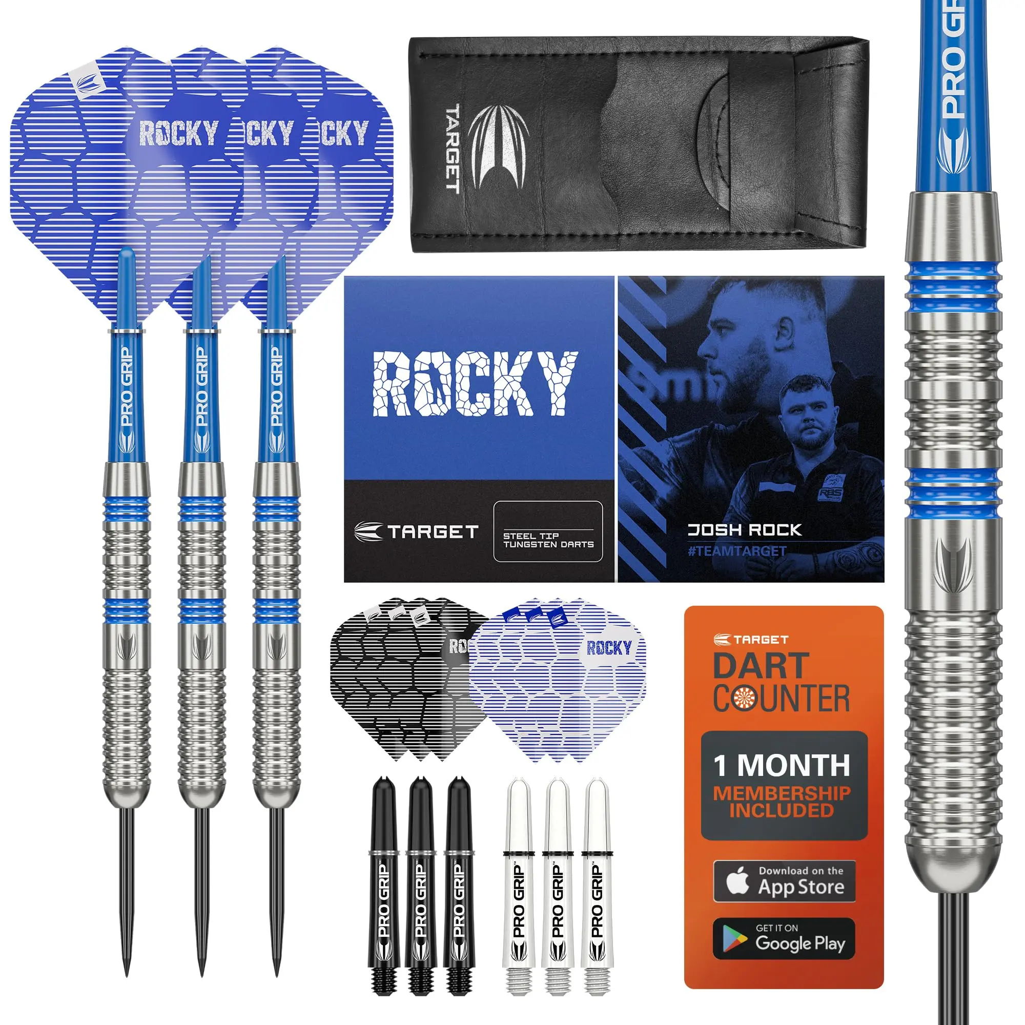 TARGET Darts Josh Rock 80% Tungsten Steel Tip Darts Set, 22G/23G/24G | Professional Accessories Dart Kit, Pro Grip Shafts, Pro Ultra Flights, Dart Wallet Included