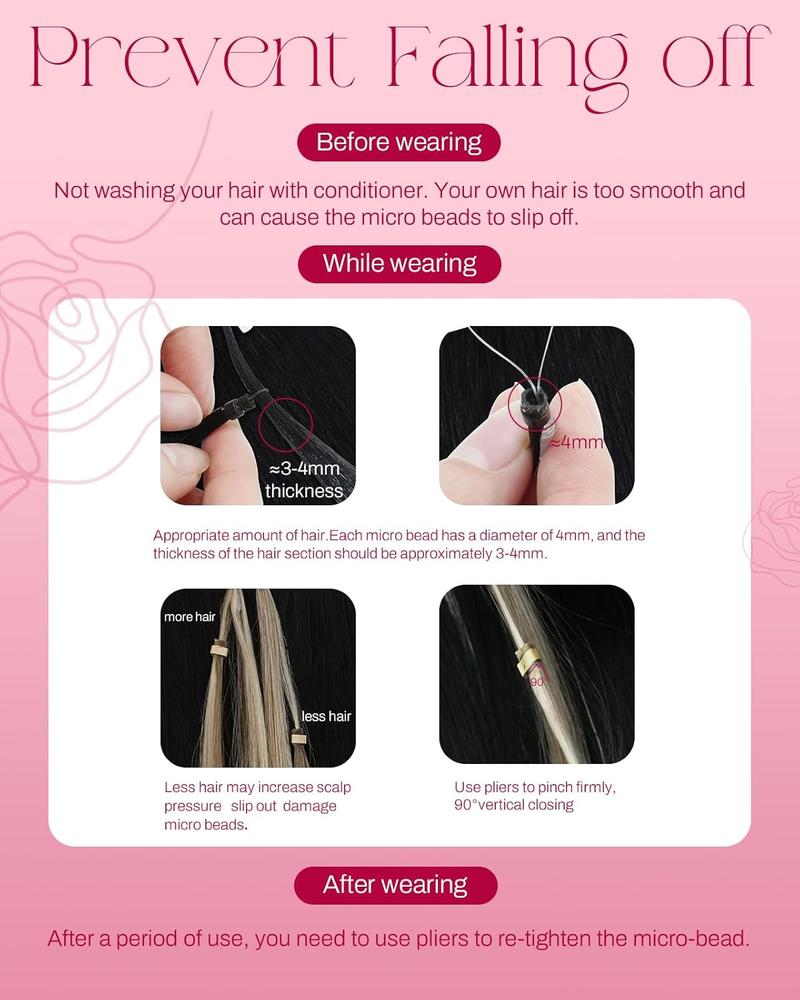 MORESOO Microbead Extensions Microlink Hair Extensions Micro Loop Natural Straight Human Hair Invisibead Extensions Micro Ring 56G 14-24inch Glueless Black Human Hair Extensions