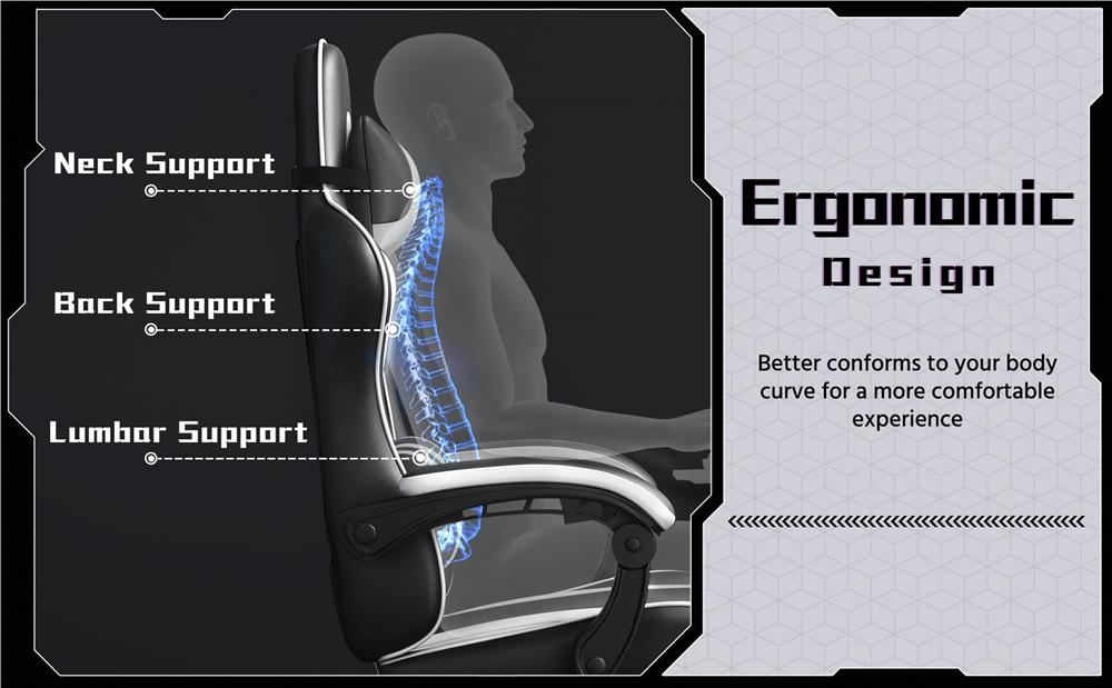 【Massage Function】Yaheetech Ergonomic Gaming Chair with Massage Lumbar Support and Footrest, Swivel Rolling Chair and Headrest,Pu leather Desk Chair Reclining tall gaming