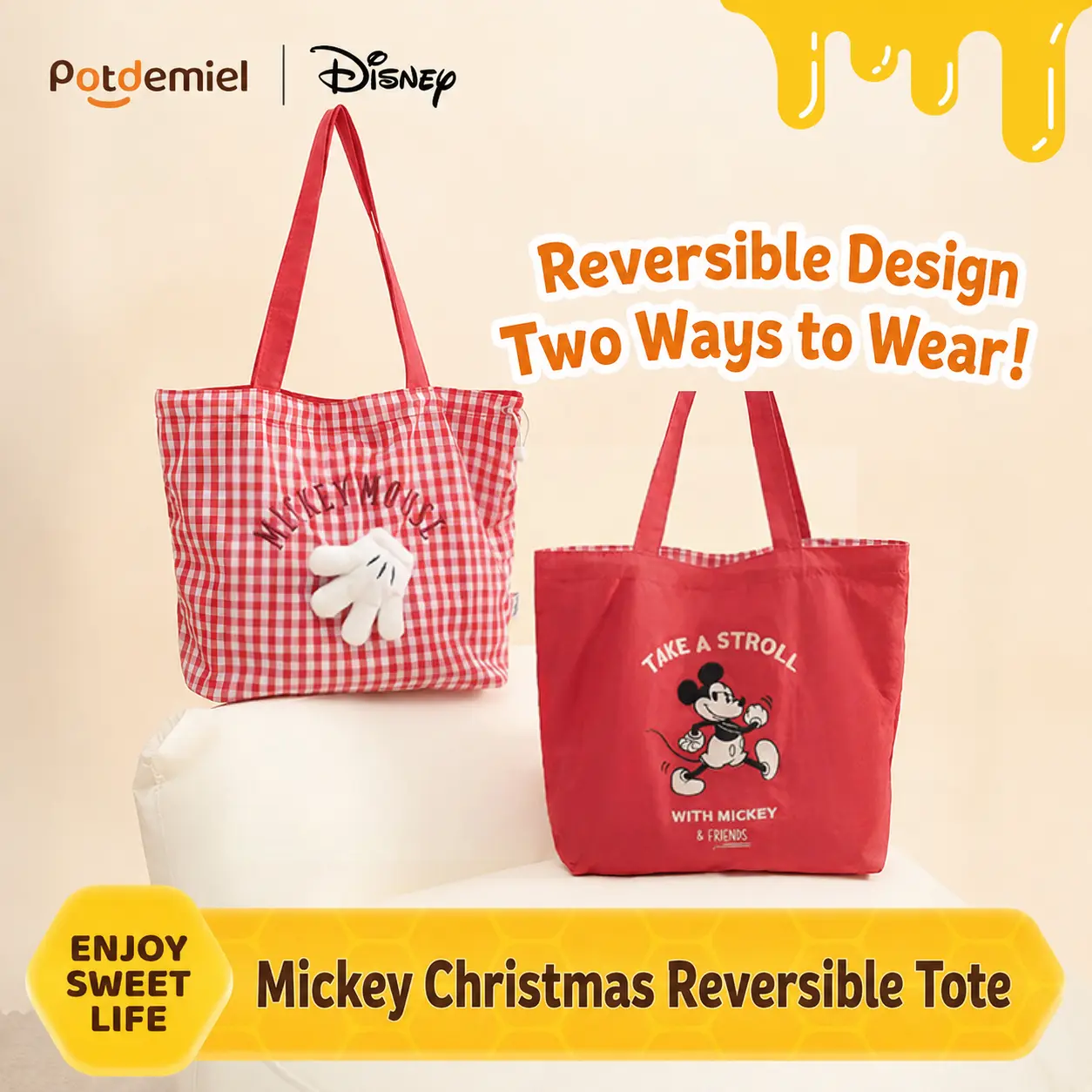 MINISO x Disney Mickey Reversible Shoulder Bag | 2-in-1 Double-Sided Lightweight Crossbody Purse for School, Travel & Everyday Use, Back To School