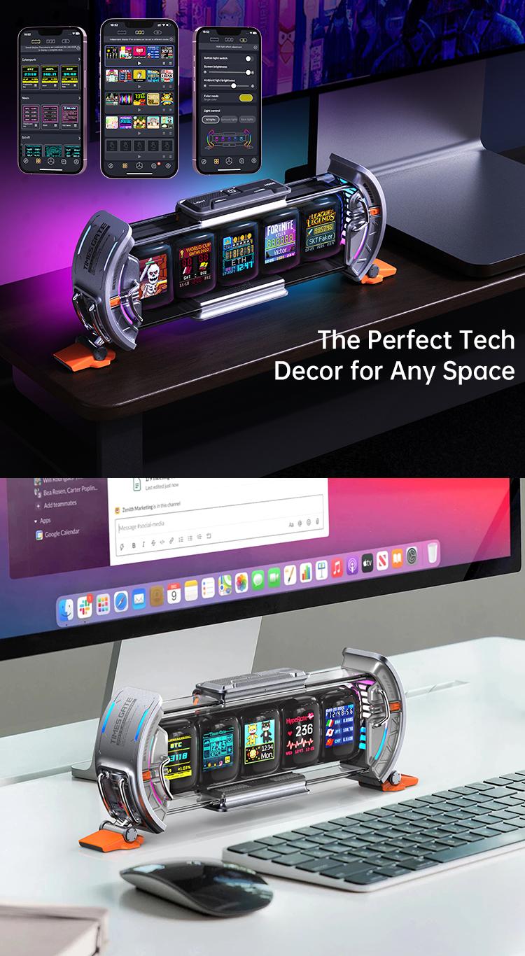 Divoom Times Gate - Cyberpunk Gaming Setup Digital Clock with Smart APP Control, WiFi Connect, RGB LED Display, Personalized Dashboard, Pixel Art for Gaming Room & Office Decor Ambient Light Lcd,rgb light,Interactive night gift Interaction lamps