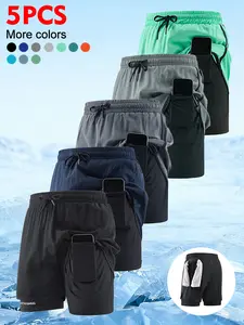 5-Pack Men’s summer slim-fit double-layer athletic shorts with a high-stretch inner lining—stylish for young guys, great for gym wear, post‑workout outings, dates, and going out.