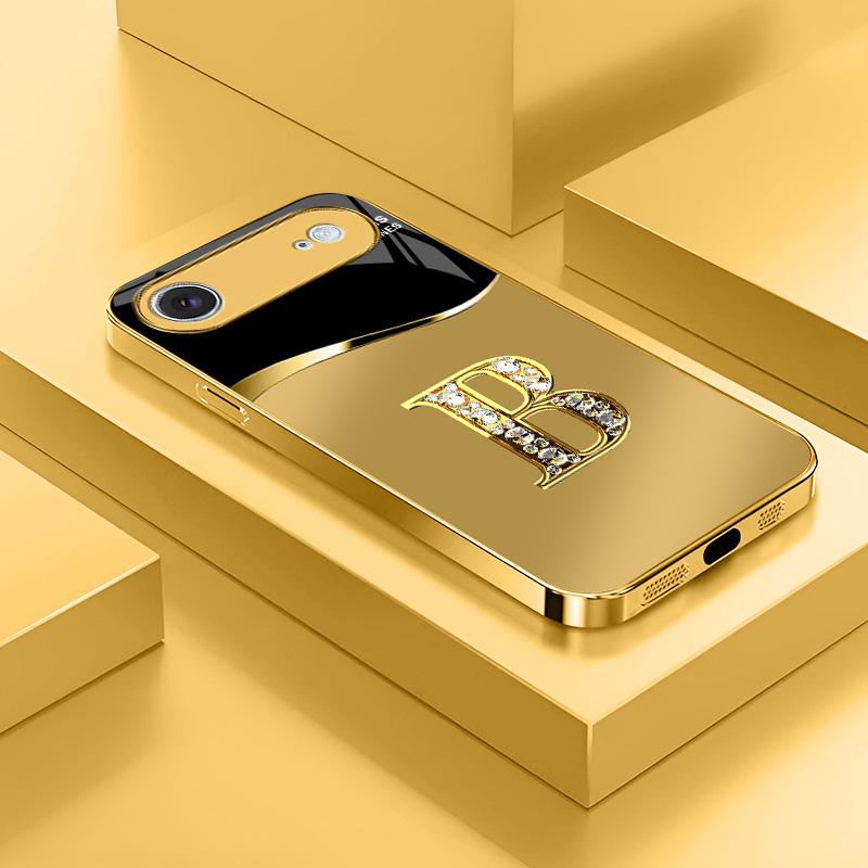 Suitable for [iPhone 17 Air] New high-end gold letter glass mobile phone case New business simple metal paint electroplating gold glass mobile phone case Affordable price Anti-drop and anti-fingerprint 995