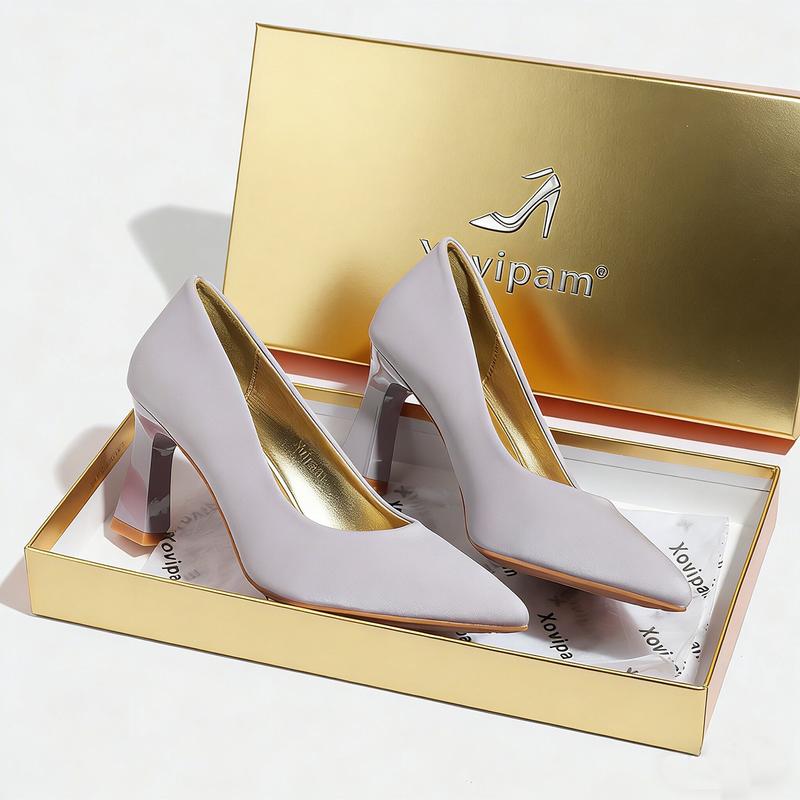 Xovipam Women's Comfort Satin Heel Pumps Pointed Toe Block Heel 8cm Work Daily Casual
